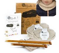 NEEDLE IT® Kit Tricot Tour de cou en laine Beige pour débutant avec aiguilles à tricot - Snood à tricoter soi-même - Pour enfant ou adulte - Idée Cadeau - Loisir créatif - Beige