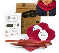 Needle It® Kit Tricot Tour de cou en laine rouge pour débutant avec aiguilles à tricot - Snood à tricoter soi-même - Pour enfant ou adulte - Idée Cadeau - Loisir créatif - Rouge