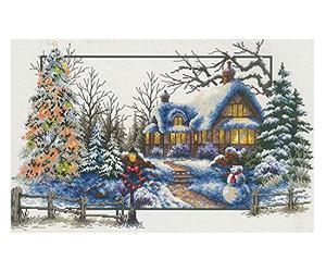 Needleart World Ladybird Maison d'hiver, Point de Croix env. 51 x 32 cm, Set Complet pour Un Tableau de Broderie carré, Hobby Artisanal pour Adultes et Enfants à partir de 8 Ans, Toile, Multicoloured