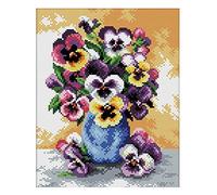 Needleart World Ladybird Vase of Pansies, Set de Point de Croix env. 17 x 22 cm pour Une Image de Broderie carrée, Hobby Artisanal pour Adultes et Enfants à partir de 8 Ans, Polyester, Multicoloured