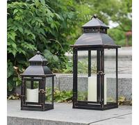 NEEDOMO Lot de 2 lanternes décoratives d'extérieur et d'intérieur (43,2 x 25,4 cm) en métal Bronze avec Verre, bougeoir pour Porche, terrasse, Jardin, Balcon, Mariage, Centre de Table