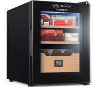 NEEDONE Cave électrique de 33 L avec système de contrôle silencieux de chauffage et de refroidissement, grande glacière pour 280 points, étagères et tiroir en bois de cèdre espagnol avec hygromètre,
