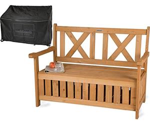 needs&wants® Banc de Jardin en Bois résistant aux intempéries avec Espace de Rangement et Couverture, Coffre 2 Places, de Parc Jardin extérieur avec Coffre