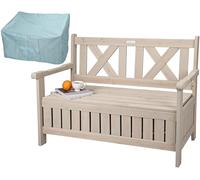 needs&wants® Banc de Jardin en Bois résistant aux intempéries avec Rangement et Couvercle, Coffre 2 Places Classique, de Parc d'assise Massif Jardin extérieur, Gris Beige