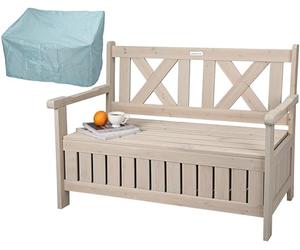 needs&wants® Banc de Jardin en Bois résistant aux intempéries avec Rangement et Couvercle, Coffre 2 Places Classique, de Parc d'assise Massif Jardin extérieur, Gris Beige