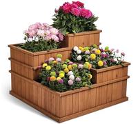 needs&wants® Carré Multi surélevé avec 4 bacs de Plantation carrés en Bois pour Jardin Balcon terrasse, Parterre de Plantation 4 Places Parterre de Fleurs Bas avec Film, 81 x 81 x 61 cm, Brun