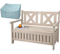 needs&wants® Banc de Jardin en Bois résistant aux intempéries avec Rangement et Couvercle, Coffre 2 Places Classique, de Parc d'assise Massif Jardin extérieur, Gris Beige