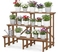 needs&wants® Grande étagère à plantes 3 niveaux en bois, intérieur/extérieur, marron