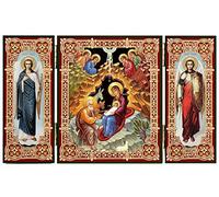 Needzo Triptyque de la Nativité du Christ - Style byzantin traditionnel - Décoration de Noël - Cadeau de décoration de Noël - 14 cm - Icône dorée avec archanges Saint Michel et Saint Gabriel