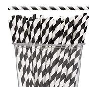 Neel Blue Lot de 100 pailles jetables en papier - Pailles rayées noires et blanches, pailles de fête, décorations de cocktail pour anniversaire, mariage, fête de Noël, décoration à faire soi-même
