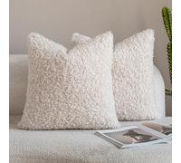 Neelvin Lot de 2 Housses de Coussin Décoratives en Sherpa Teddy Bou oucle Épais 40x40 cm (16 x16 Pouces) Housses de Coussin en Peau de Mouton Pelucheuse pour Canapé, Salon, Chambre Beige