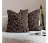 Neelvin Lot de 2 Housses de Coussin Décoratives en Sherpa Teddy Bou oucle Épais 40x40 cm (16 x16 Pouces) Housses de Coussin en Peau de Mouton Pelucheuse pour Canapé, Salon, Chambre Chocolat