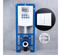 neeos VWTB Bâti-support autoportant pour WC, avec grands socles H: 112 cm, plaque de déclenchement FP45 blanche et accessoires de montage, 90724K+16791WH#SET,