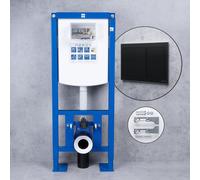 neeos VWTB Bâti-support autoportant pour WC, avec grands socles H: 112 cm, plaque de déclenchement FP55 noire mate et accessoires de montage, 90724K+16785BM#SET,