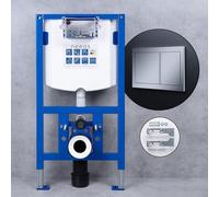 neeos VWTB Bâti-support pour WC H: 98,5 cm, plaque de déclenchement FP55 chromée et accessoires de montage, 90738K+16785CR#SET,