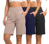 Neer Lot de 3 Bermudas Femme Taille Haute Confortables Extensibles Style Décontracté Longueur Genou Short d'Été à Poches