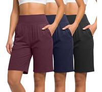 Neer Lot de 3 Bermudas Femme Taille Haute Confortables Extensibles Style Décontracté Longueur Genou Short d'Été à Poches