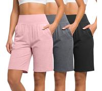 Neer Lot de 3 Bermudas Femme Taille Haute Confortables Extensibles Style Décontracté Longueur Genou Short d'Été à Poches