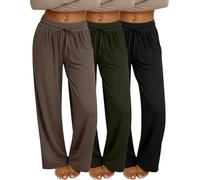 Neer Lot de 3 Pantalons pour Femme | Coupe ample, taille élastique, ourlet ouvert, coupe large, décontracté, extensible, confortable, automne, marche, travail