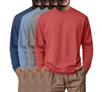Neer Lot de 4 Chemises Décontractées à Manches Longues et Col Ras du Cou pour Homme, 95% Coton, Grandes Tailles(Bleu Brume, Bleu Brume Clair, Gris Clair, Corail,4XL)
