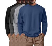 Neer Lot de 4 Chemises Décontractées à Manches Longues et Col Ras du Cou pour Homme, 95% Coton, Grandes Tailles(Noir, Gris foncé, Gris Clair, Bleu Brume,7XL)