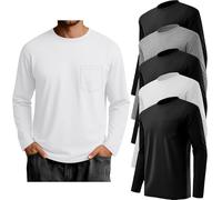 Neer Lot de 5 chemises grandes et grandes pour homme, t-shirts en tricot à manches longues, col rond, hauts décontractés, vêtements basiques amples avec poche, Couleurs rustiques, Taille 5XL
