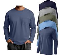 Neer Lot de 5 chemises grandes et grandes pour homme, t-shirts en tricot à manches longues, col rond, hauts décontractés, vêtements basiques amples avec poche, Couleurs rétro., XX-Large