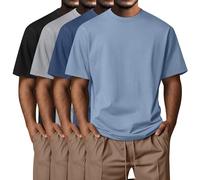 Neer Pack de 4 T-Shirts Homme Grandes Tailles Coton d'Été, Manches Courtes, Col Rond, Haut Décontracté Oversize Basic(Noir, Bleu Brume, Bleu Brume Clair, Gris Clair,3XL)
