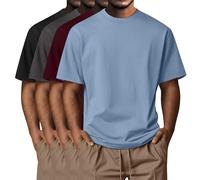 Neer Pack de 4 T-Shirts Homme Grandes Tailles Coton d'Été, Manches Courtes, Col Rond, Haut Décontracté Oversize Basic(Noir, Gris foncé, Bordeaux, Bleu Brume Clair,6XL)