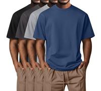 Neer Pack de 4 T-Shirts Homme Grandes Tailles Coton d'Été, Manches Courtes, Col Rond, Haut Décontracté Oversize Basic(Noir, Gris foncé, Gris Clair, Bleu Brume,7XL)