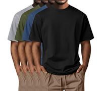 Neer Pack de 4 T-Shirts Homme Grandes Tailles Coton d'Été, Manches Courtes, Col Rond, Haut Décontracté Oversize Basic(Gris Clair, Vert armée, Bleu Brume, Noir,6XL)