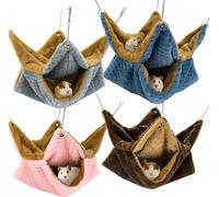 NEETUE Hamac en peluche à suspendre pour rat, 4 pièces, hamac chaud à double couche pour furet pour petit chat avec plateforme (bleu, marron, rose (multicolore)