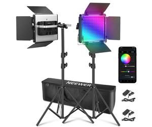NEEWER 2X amélioré 660 PRO II 50W RVB LED panneau d'éclairage vidéo ensemble trépied avec contrôle par application lumière vidéo 360 ° lumière vidéo photo couleur/CRI97 +/3200K 5600K