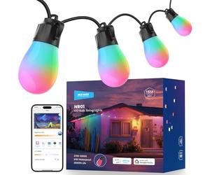 NEEWER 48ft Guirlande Lumineuse Extérieure, Contrôle par Application, AI Intelligente RGB IC W, Intensité Variable, IP65 étanche15 Ampoules LED/50+ Ambiances, Compatible avec Alexa Google,NR01