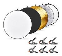 Neewer 5-en-1 Réflecteur Pliable 110cm et 6-Pièces Pinces à Ressort de Haute Résistance de Mousseline, Réflecteurs Doré Argenté Noir Blanc Translucide Pour Photographie Studio ou En-dehors G