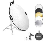 NEEWER 56cm Réflecteur Lumière avec Pince et Poignées, Réflecteur Photographie Multi-Disque Pliable 5 en 1 Translucide/Argent/Or/Blanc/Noir avec Filetage 3/8" pour Éclairage Extérieur Studio,RF-56II