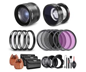 NEEWER 58mm Ensemble Objectif et Filtre:Objectif Additionnel Grand Angle/Téléobjectif 2,2X pour Objectif 18-85mm APS-C, (+1+2+4+10) Filtres Macro/ND/UV/CPL/FLD pour Objectif Caméra avec Filetage 58mm