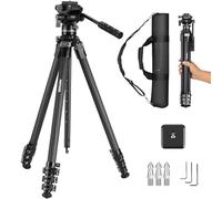 NEEWER 60.4" Trépied de Voyage en Fibre de Carbone avec Rotule Amovible à 360°,Support Léger pour Caméra Vidéo avec Boucle à Bascule,Plaque QR de Type Arca Compatible avec Peak Design Capture V3,LT37