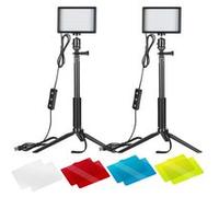 66 LED Panneau USB Lumière Vidéo 5600K Réglable - Lot de 2 Lampe LED avec Mini Trépied de Table et Filtres Colorés pour Photo à Faible Angle pour