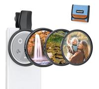 NEEWER 67mm Filtre ND Variable Compatible Android,Packs de 3 Filtres Polarisants Circulaires CPL à Clipser+ND2-32+Filtre Noir à Diffusion 1/4 pour Objectif de Caméra Téléphone,Kit Photographie,FL-B38