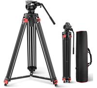 NEEWER 74" Trépied Vidéo avec Tête Fluide [version de base], Trepied Appareil Photo Amortissement par Friction Lisse, Écarteur de Niveau Moyen, Plaque à Dégagement Rapide, Charge Maximale 17,6lb, TP37