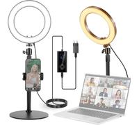 NEEWER Ring Light de Bureau 8" 18W pour Téléphone, Bicolore 2900-7000K 1380lux/0,5m CRI95+/TLCI97+ Éclairage Selfie 12 Effets USB C/Pied/Support Téléphone/Télécommande, Zoom/Youtube/TikTok Vlog, RH8B