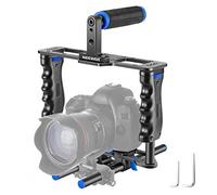 Neewer alliage d'aluminium Kit de film de cage vidéo pour appareil photo,avec poignée supérieure,double poignée,deux tiges de 15 mm, compatible avec Canon,Sony,Nikon DSLR Camera,Camcorder (Noir+ Bleu)