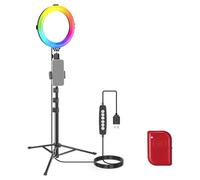 NEEWER BASICS Anneau lumineux LED RVB de 20,3 cm avec trépied, 7 modes RVB/3200-6500 K/10 niveaux de gradation, support de téléphone pour selfie pour iPhone TikTok Vlog Maquillage Enregistrement vidéo