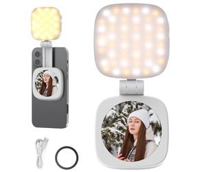 NEEWER BASICS Éclairage Magnétique Selfie Compatible avec MagSafe iPhone, CRI95 Éclairage LED Rond Pliable pour Téléphone avec Support/Miroir pour Photo Maquillage Zoom Vidéo Conférence, Blanc NL48B