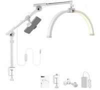 NEEWER Basics Lampe de Table Demi-Lune 55cm avec Support de Téléphone et Pince de Bureau Articulée, Lampe LED Pliable 32W pour Nail Art, Maquillage, Tatouage, Enregistrement Vidéo, HM03-D