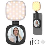 NEEWER Basics Lampe Selfie Magnétique Compatible avec MagSafe iPhone, Mini LED Support de Téléphone de Bureau Anneau d'Éclairage avec Miroir/Tissu de Nettoyage pour Zoom Maquillage Vidéo, Noir NL48B