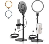 NEEWER BASICS Pack de 2 anneaux lumineux de bureau 7 pouces pour enregistrement vidéo, éclairage plein écran 10W à intensité variable avec supports et supports de téléphone pour iPhone, R06