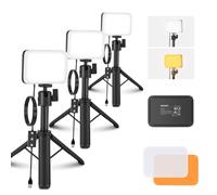 NEEWER Basics Packs de 3 Panneau LED Photo Lumiere de Bureau, Kit d'éclairage pour Vidéoconférence avec Trépieds et Filtre pour Webcam Ordinateur Zoom Maquillage Bicolore Intensité Variable, BP66