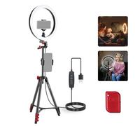NEEWER Basics RP10-H Anneau Lumineux à Selfie de 25,4 cm avec trépied/2 Supports de téléphone compatibles avec iPhone/Plaque QR, éclairage LED à intensité Variable pour Youtube, TikTok, Vlog